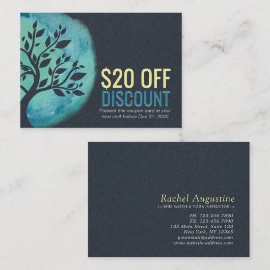 BLAUWGROEN structuur van de Loyalty-Waterverf van  Kortingskaartje (Voorkant / Achterkant)