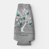 Blauwgroen structuur van het hart Aangepaste fless Flesjeskoeler (Voorkant)