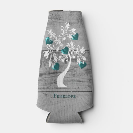 Blauwgroen structuur van het hart Aangepaste fless Flesjeskoeler (Voorkant)