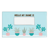 Blauwgroen Succulenten en bloemen Naambadge (Voorkant)