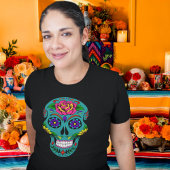 Blauwgroen Suikerschedel Dia de los Muertos T-shirt