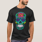 Blauwgroen Suikerschedel Dia de los Muertos T-shirt (Voorkant)