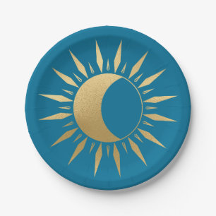 Blauwgroen Sun moon Wicca  Papieren Bordje