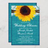 Blauwgroen Sunflower Rustic Wedding Shower Invites Kaart (Voorkant / Achterkant)