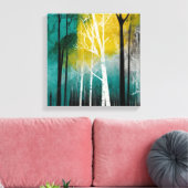 Blauwgroen Sunset Forest Waterverf Wall Art Canvas Afdruk (Insitu (Woonkamer))