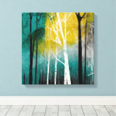 Blauwgroen Sunset Forest Waterverf Wall Art Canvas Afdruk (Insitu (Houten vloer))