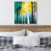 Blauwgroen Sunset Forest Waterverf Wall Art Canvas Afdruk (Insitu (Slaapkamer))