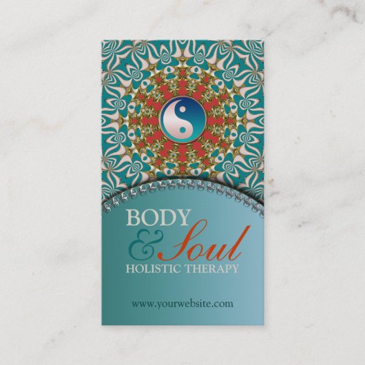 Blauwgroen Sunshine New age Yin Yang Visitekaartje (Voorkant)
