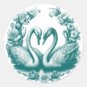 Blauwgroen Swan Lake Wedding Favoriete Sticker (Voorkant)