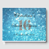 Blauwgroen Sweet 16 Silver Glitter Custom Guest Bo Gastenboek (Voorkant)