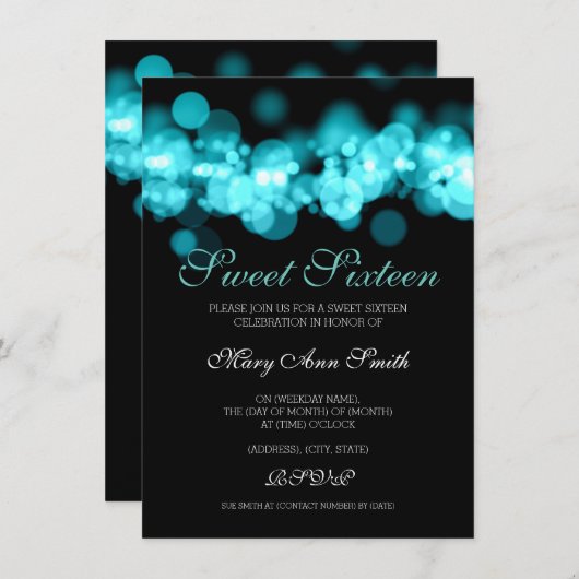 Blauwgroen Sweet 16 Verjaardag Bokeh Lights Kaart (Voorkant / Achterkant)