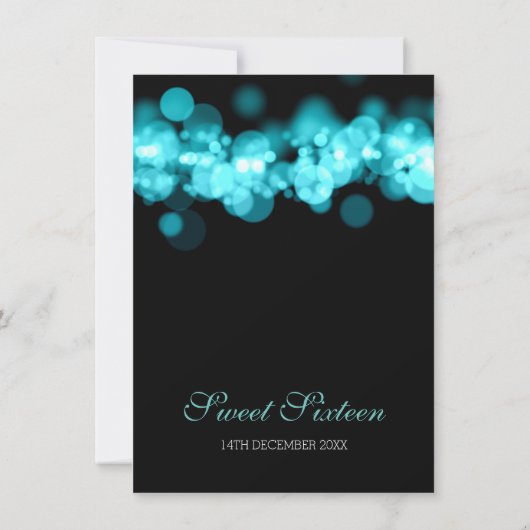 Blauwgroen Sweet 16 Verjaardag Bokeh Lights Kaart (Achterkant)