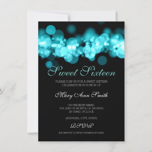 Blauwgroen Sweet 16 Verjaardag Bokeh Lights Kaart (Voorkant)