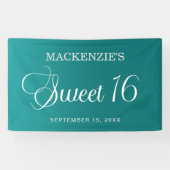 Blauwgroen Sweet 16 Verjaardag Elegant Script Spandoek (Horizontaal)