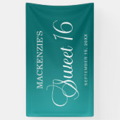 Blauwgroen Sweet 16 Verjaardag Elegant Script Spandoek (Verticaal)