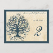 Blauwgroen SWirl Tree Table Number Kards Briefkaart (Achterkant)