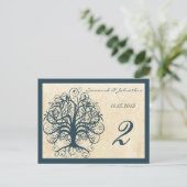 Blauwgroen SWirl Tree Table Number Kards Briefkaart (Staand voorkant)