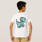 Blauwgroen T rex dinosaurus gepersonaliseerde naam T-shirt (Achterkant volledig)