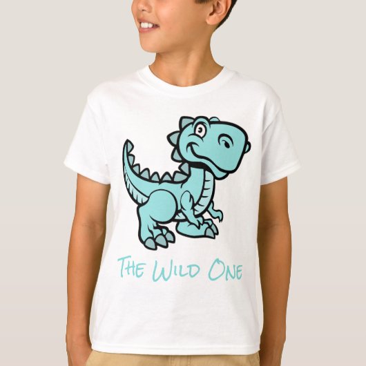 Blauwgroen T rex dinosaurus gepersonaliseerde naam T-shirt (Voorkant)