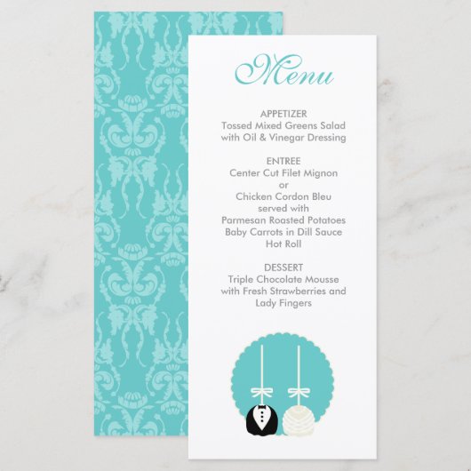 Blauwgroen Taart Pop Wedding Menu (Voorkant / Achterkant)