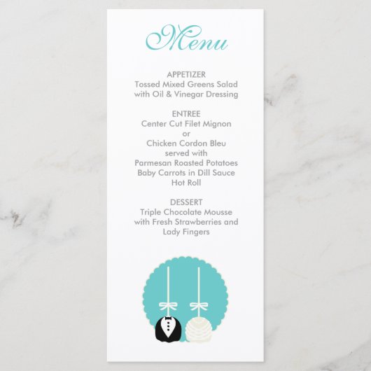 Blauwgroen Taart Pop Wedding Menu (Voorkant)