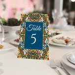 Blauwgroen talavera  bruiloft kaart<br><div class="desc">Mexicaanse bruiloft welkom bord Talavera terracotta blauwgroen kleurrijke sierlijke bruiloft welkom tafel nummer kaarten,  trouwtafel nummers,  kleurrijke talavera trouwtafel nummer kaarten gepersonaliseerde receptie tafel decor tafel nummers</div>