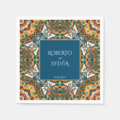 Blauwgroen talavera  Mexicaanse bruiloft monogramm Servet (Voorkant)