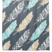 Blauwgroen Tan Boho Tribal Feathers Douchegordijn (Voorkant)