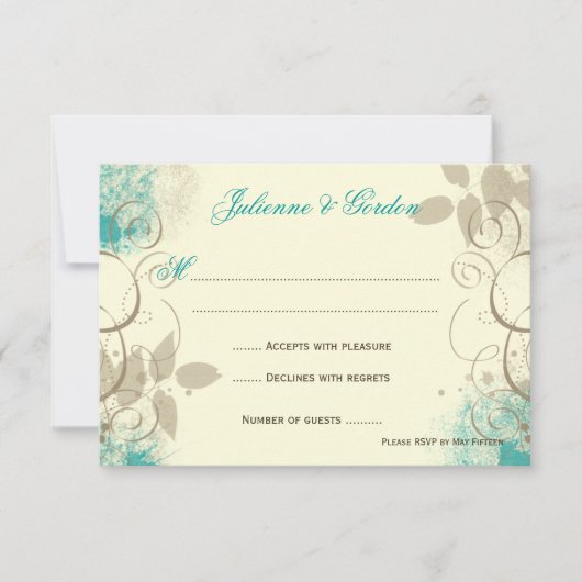 Blauwgroen Tan Grunge Swirls laten responskaarten  RSVP Kaartje (Voorkant)