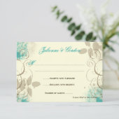 Blauwgroen Tan Grunge Swirls laten responskaarten  RSVP Kaartje (Staand voorkant)