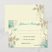 Blauwgroen Tan Grunge Swirls laten responskaarten  RSVP Kaartje (Voorkant / Achterkant)