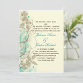 Blauwgroen Tan Grunge Swirls Leaves Wedding Invita Kaart (Staand voorkant)