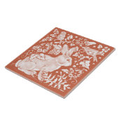 Blauwgroen Tan Rust Rabbit Bird Woodland rechts Tegeltje (Zijkant)