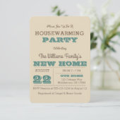 Blauwgroen & Taupe Stripe Housewarming Uitnodiging (Staand voorkant)