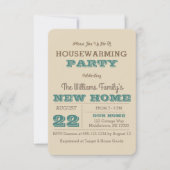 Blauwgroen & Taupe Stripe Housewarming Uitnodiging (Voorkant)