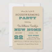 Blauwgroen & Taupe Stripe Housewarming Uitnodiging (Voorkant)