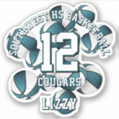 blauwgroen team kleuren basketballen clusterteam n sticker (Voorkant)