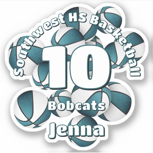 blauwgroen team kleuren basketballen kinder sporte sticker (Voorkant)