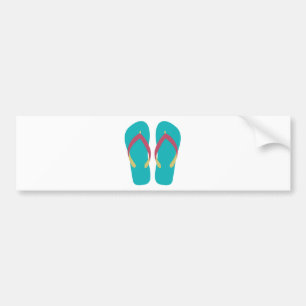 Blauwgroen Teenslippers met rode en gele riemen Bumpersticker