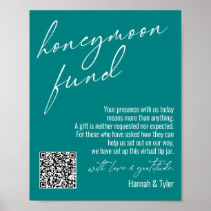 Blauwgroen teken van hedendaags Honeymoon Fonds QR Poster