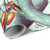 Blauwgroen tentakels op Blauwgroen  kaart Cadeaupapier (Rol Hoek)