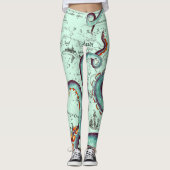 Blauwgroen tentakels op Blauwgroen  kaart Leggings (Voorkant)