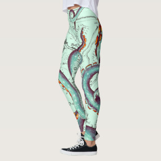 Blauwgroen tentakels op Blauwgroen kaart Leggings