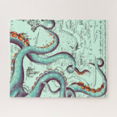 Blauwgroen tentakels op Blauwgroen  kaart Legpuzzel (Horizontaal)
