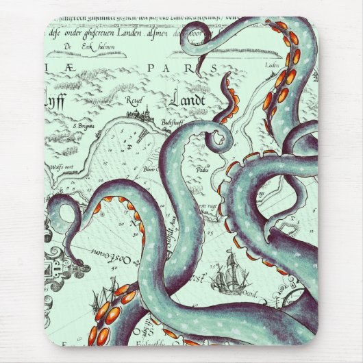 Blauwgroen tentakels op Blauwgroen  kaart Muismat (Voorkant)