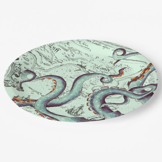 Blauwgroen tentakels op Blauwgroen kaart Papieren Bordje (Gekanteld)