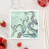 Blauwgroen tentakels op Blauwgroen  kaart Servet (Insitu)