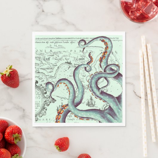 Blauwgroen tentakels op Blauwgroen  kaart Servet (Insitu)