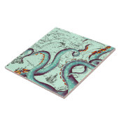 Blauwgroen tentakels op Blauwgroen kaart Tegeltje (Zijkant)