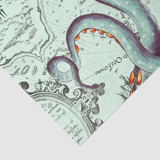 Blauwgroen tentakels op Blauwgroen kaart Tissuepapier (Detail)